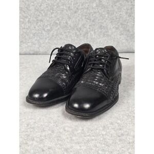 Mezlan Valencia Shoes Mens Size 10.5 Black Woven Leather Cap Toe Oxford Spain